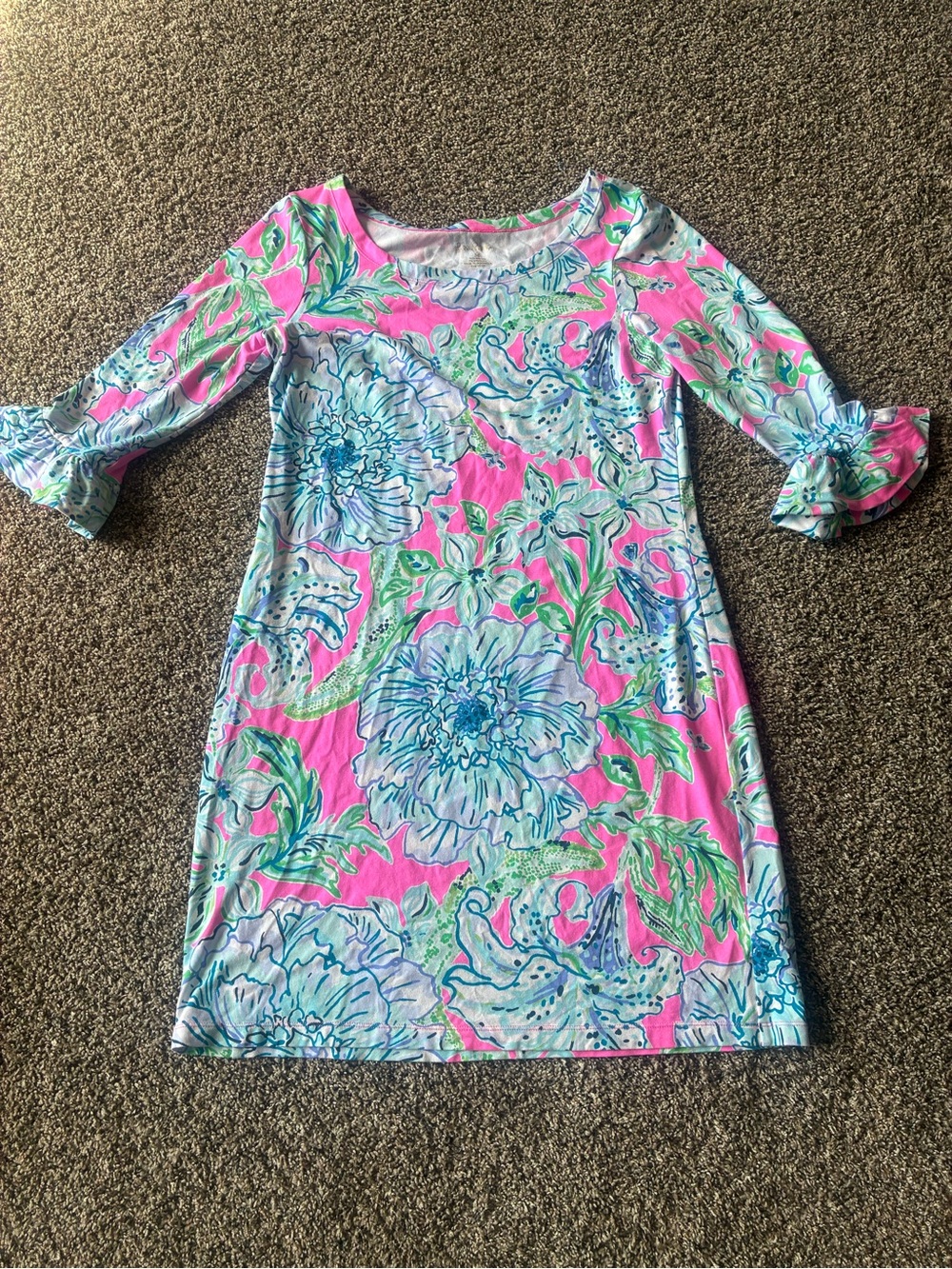 Lilly Pulitzer Sophie Floral Lily Dress Ruffle Sleeve Pink